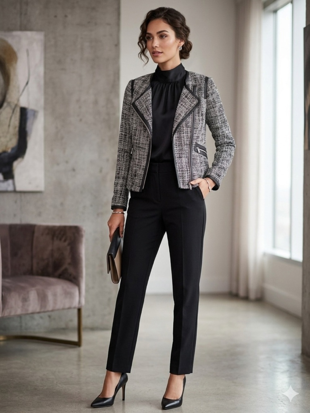 Karen Millen Black Tailored Trousers with Tweed Jacket